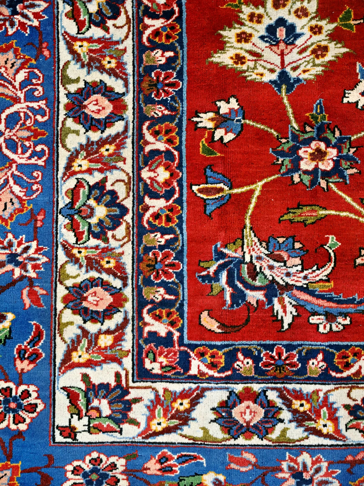 Vine Blossom Crimson and Blue Isfahan Persian Design