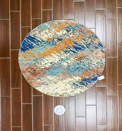 Sunset Nebula – Round Abstract Wool & Viscose Rug (4'x4') – Rug Weavers