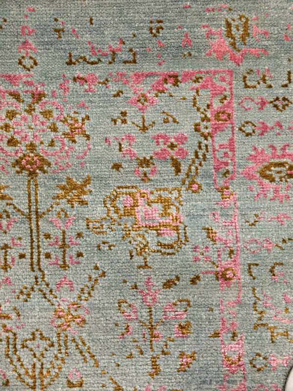 Vintage Garden – Modern Wool Rug in Mint Blue & Rose