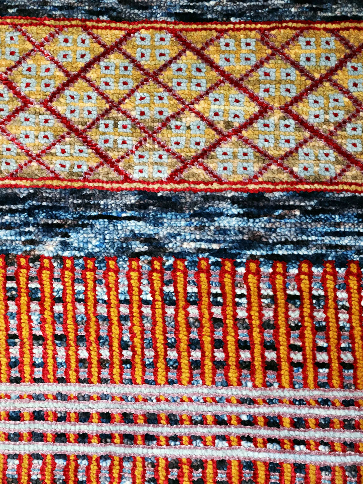 Radiant Geometry Wool Modern Rug in Multi-Color Squares & Diamonds