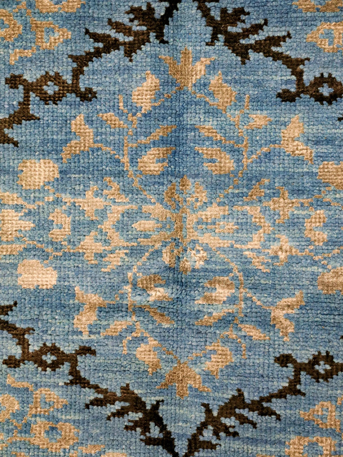 Handmade Modern Blue Rug with Floral Diamonds