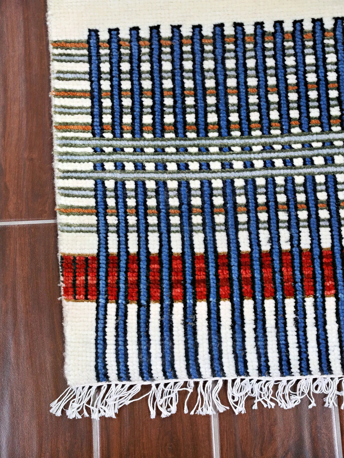 Geometric Wool with Fringe Modern Design Rug