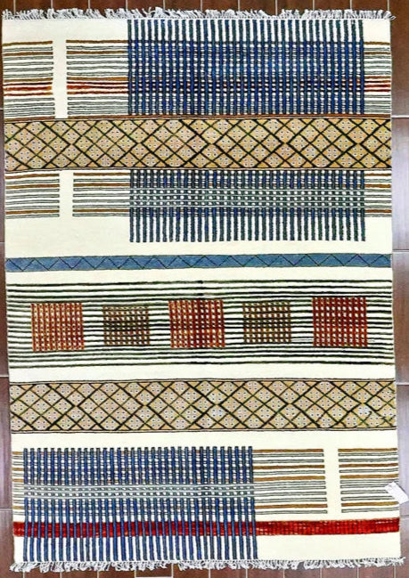 Geometric Wool with Fringe Modern Design Rug