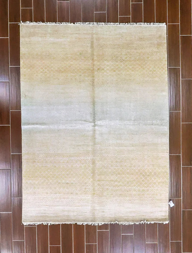 Modern Wool Rug in Light yellow, Beige with Subtle Diamond Pattern