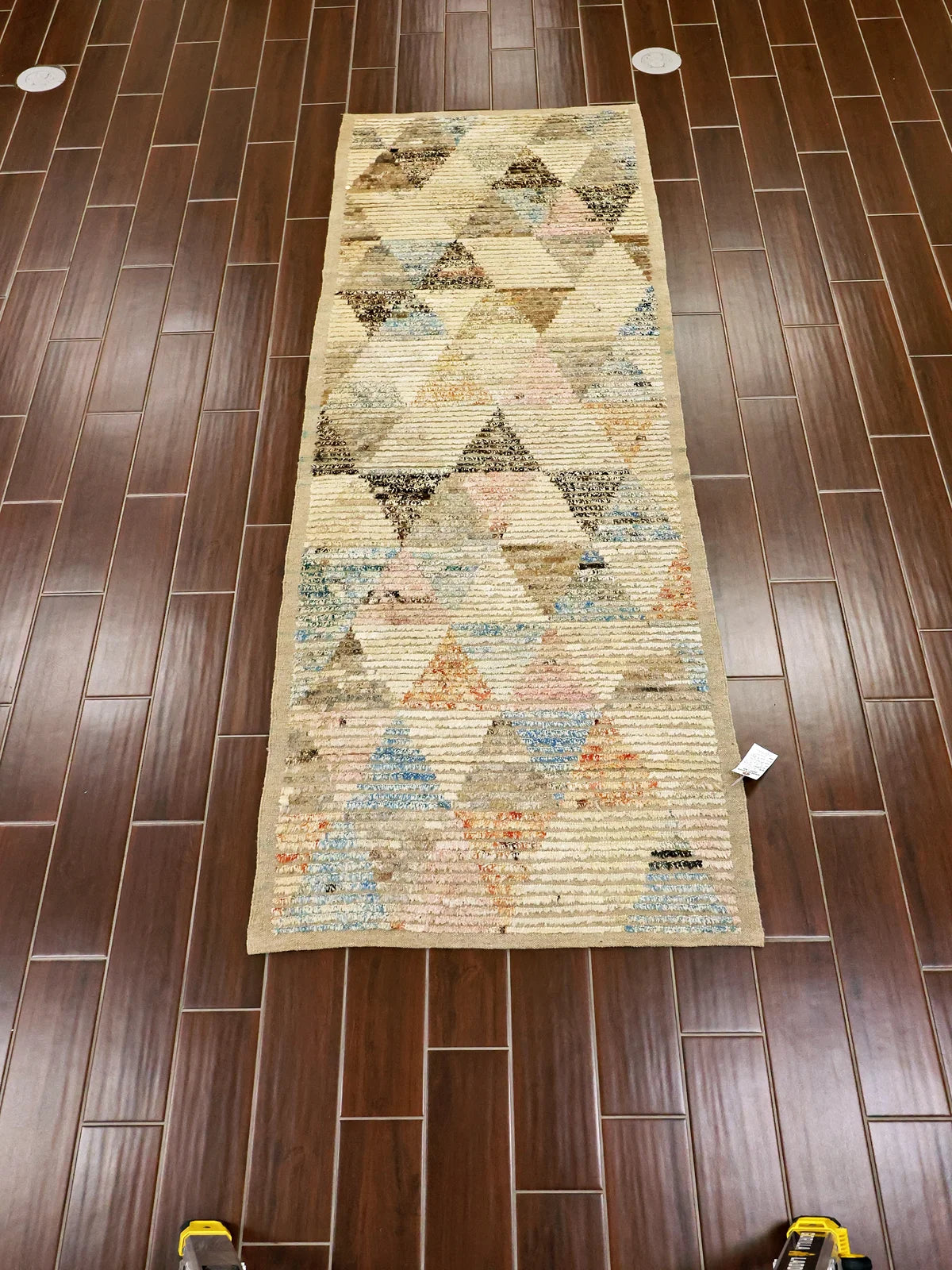 Contemporary Elegance Balkhi Wool Runner with Triangular Motif in Multicolor
