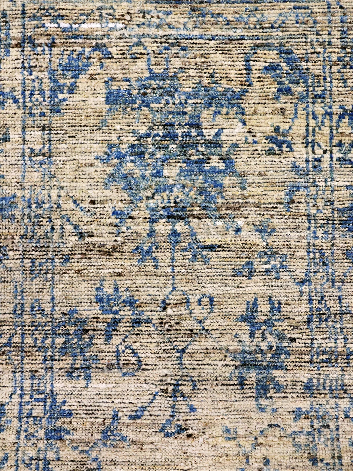 Royal Bloom Balkhi Wool Runner in Beige with Vibrant Blue Floral Design