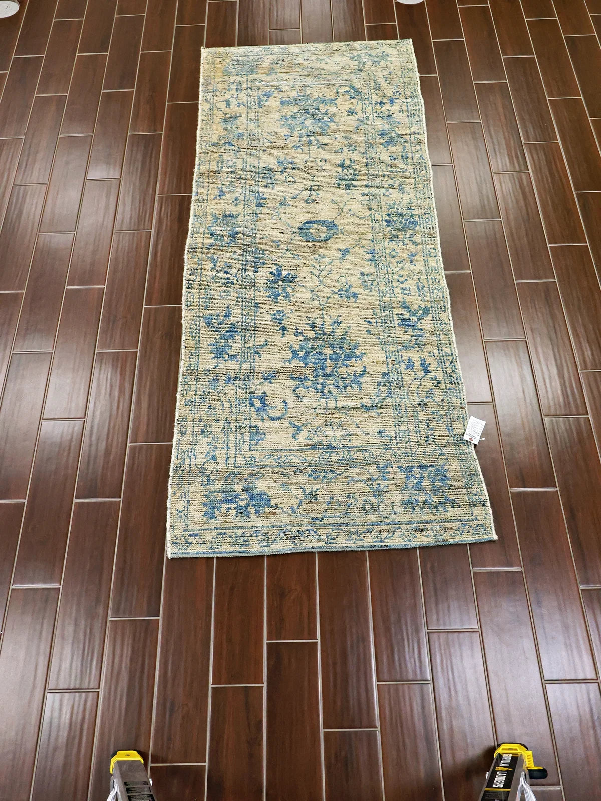 Royal Bloom Balkhi Wool Runner in Beige with Vibrant Blue Floral Design