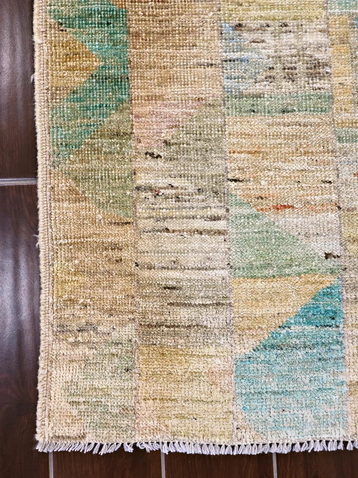 Vibrant Horizons Kohistani Wool Runner in Green & Rust