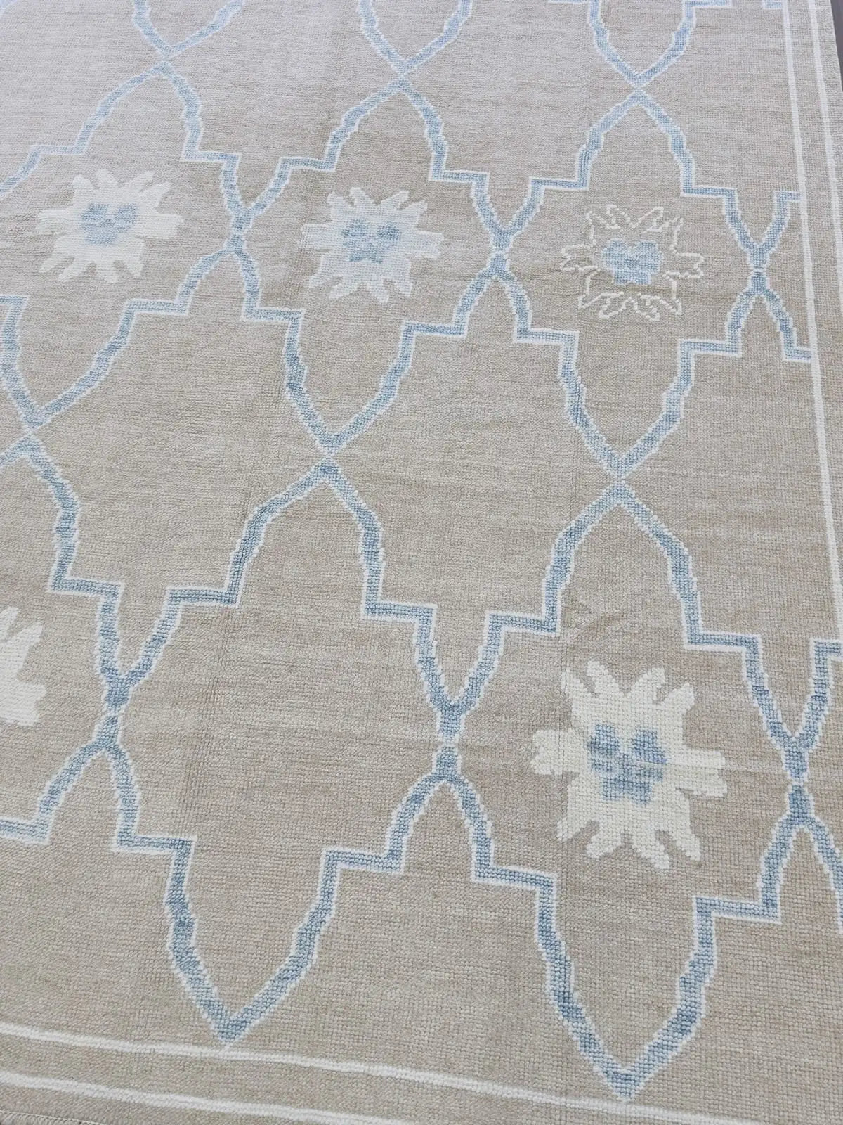 Beige & Sky Blue Trellis Oushak