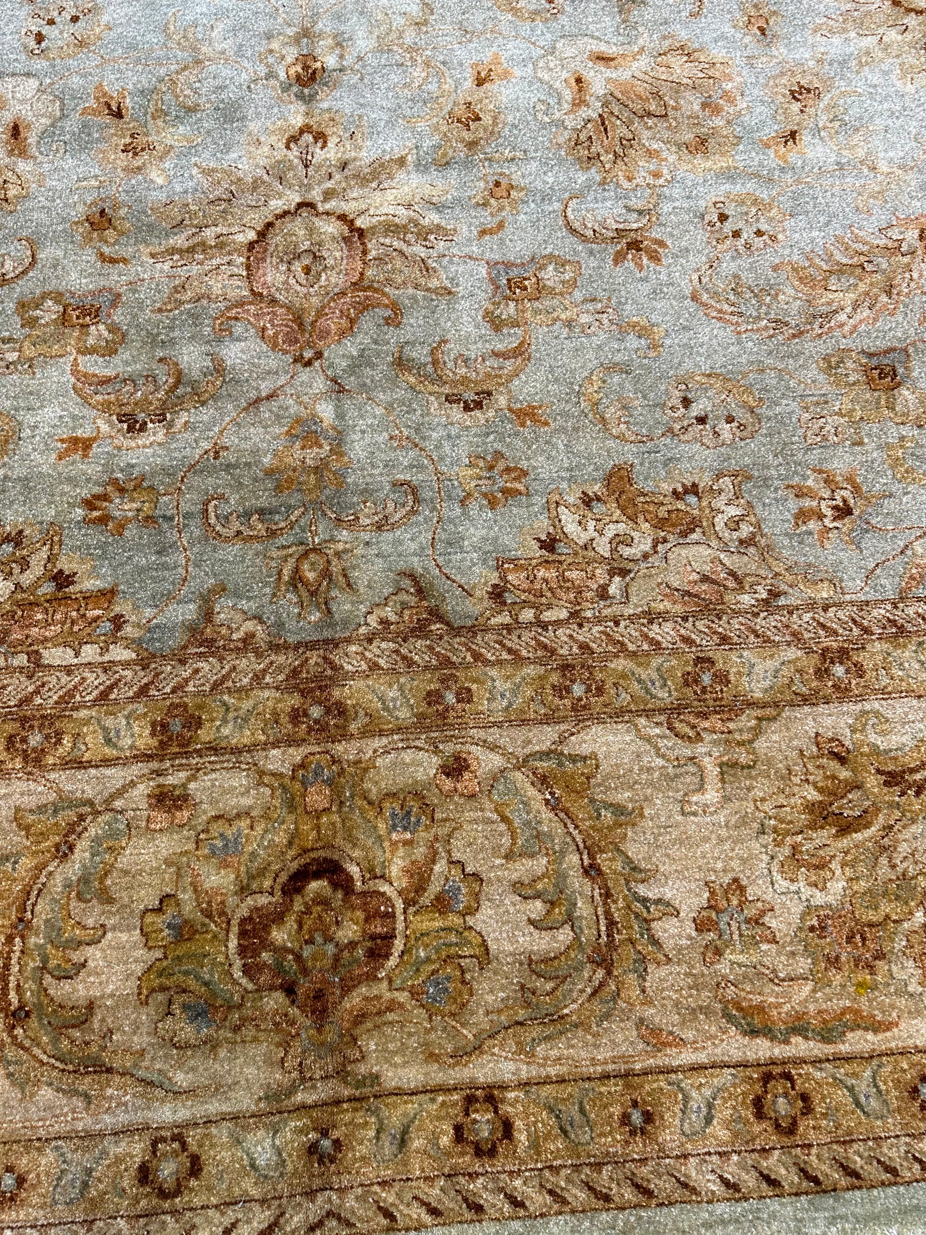 Traditional Oushak Rug, Antique Blue & Ivory Floral Oriental Carpet