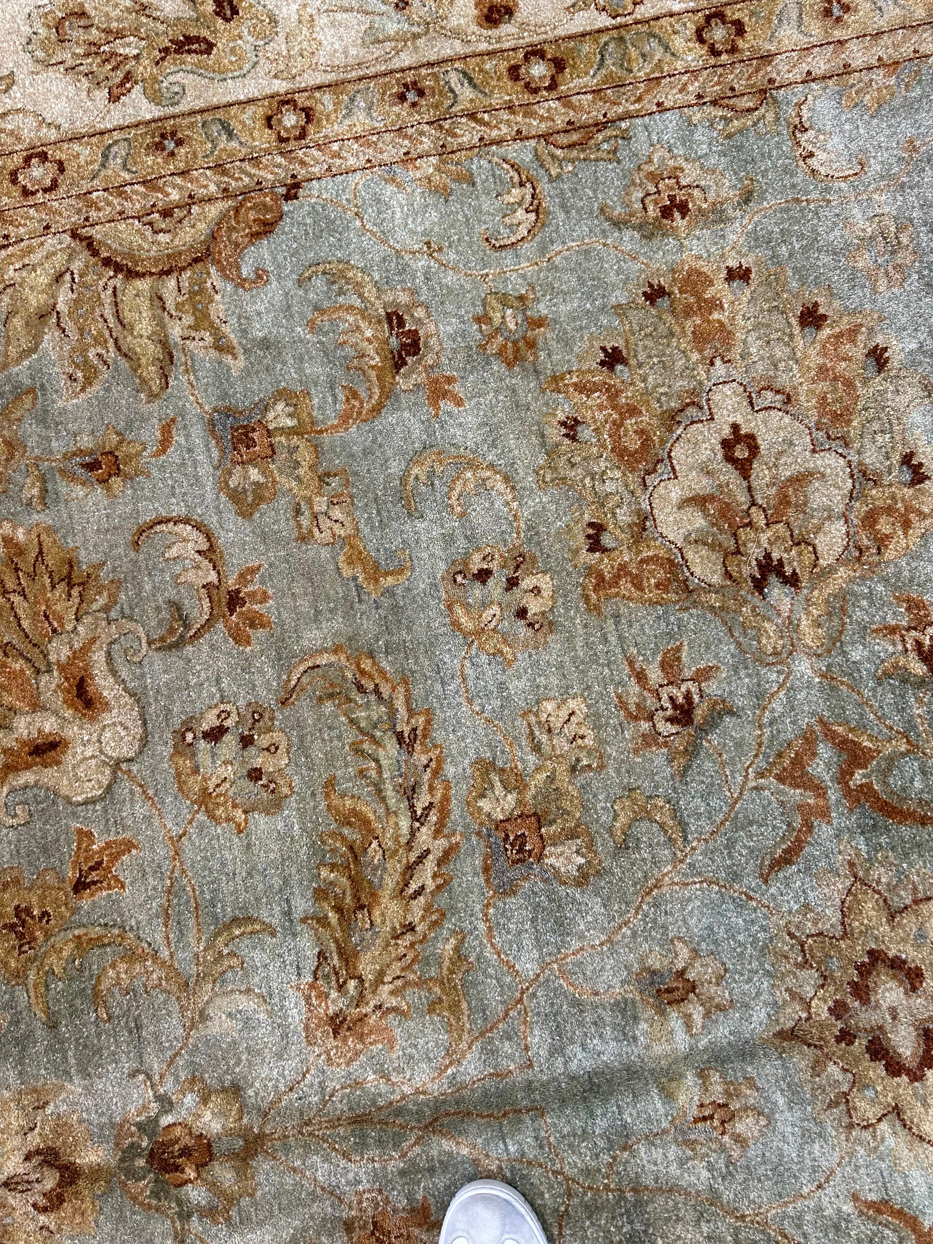 Traditional Oushak Rug, Antique Blue & Ivory Floral Oriental Carpet