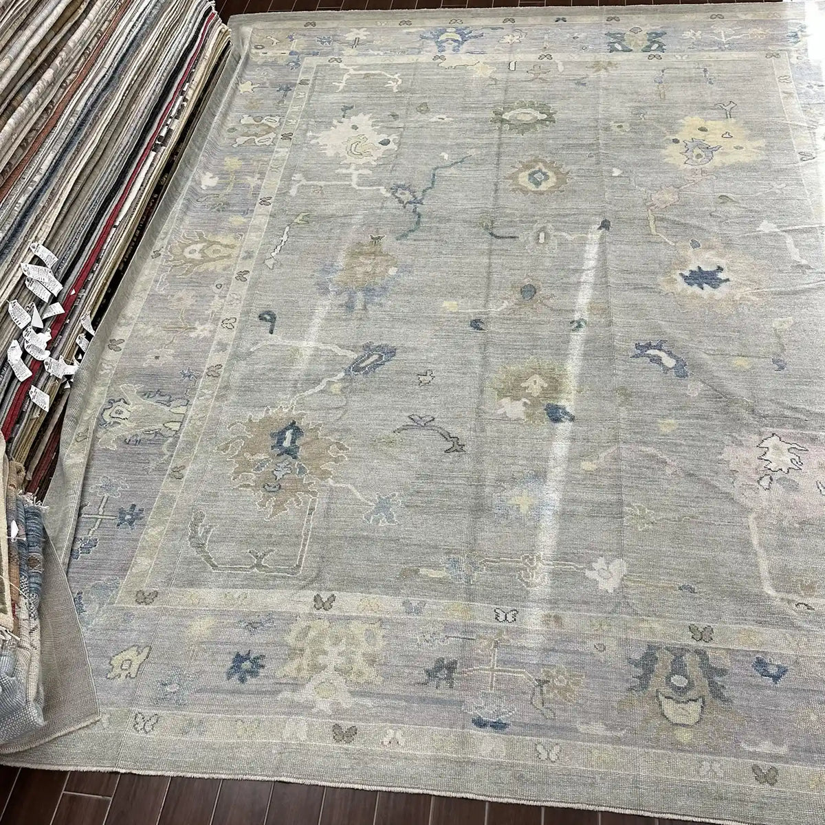 Muted Blue Accent Turkish Oushak Rug