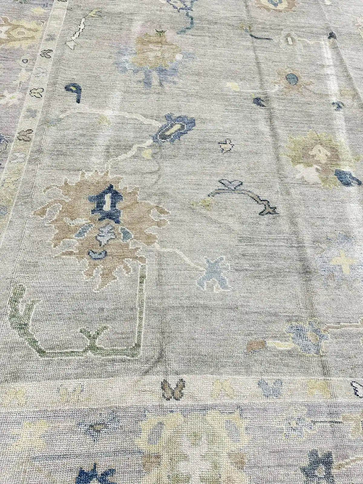 Muted Blue Accent Turkish Oushak Rug