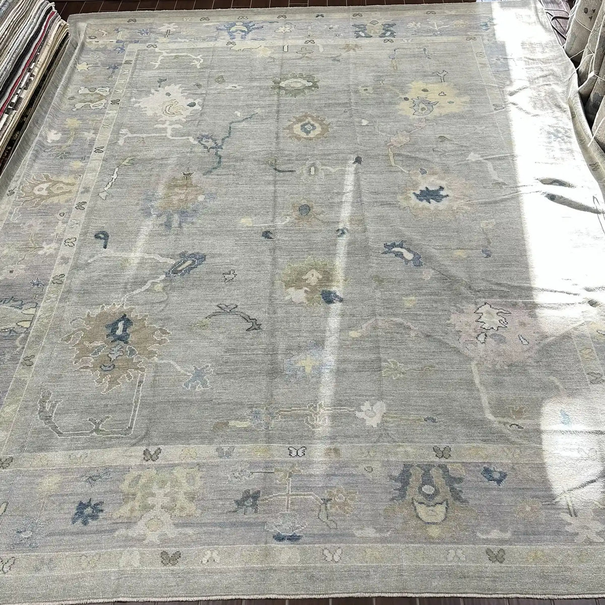 Muted Blue Accent Turkish Oushak Rug