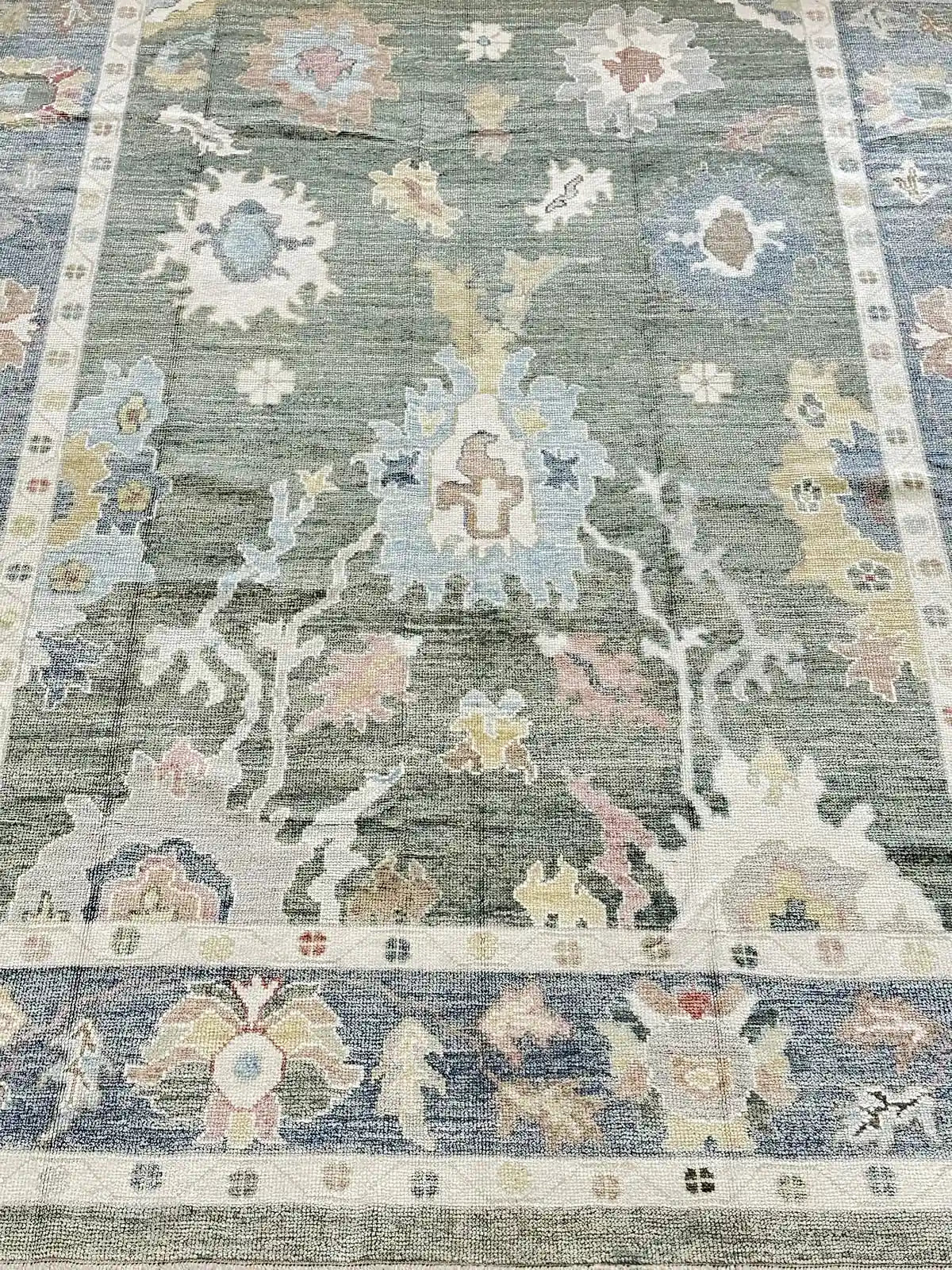Olive & Slate Blue Turkish Oushak