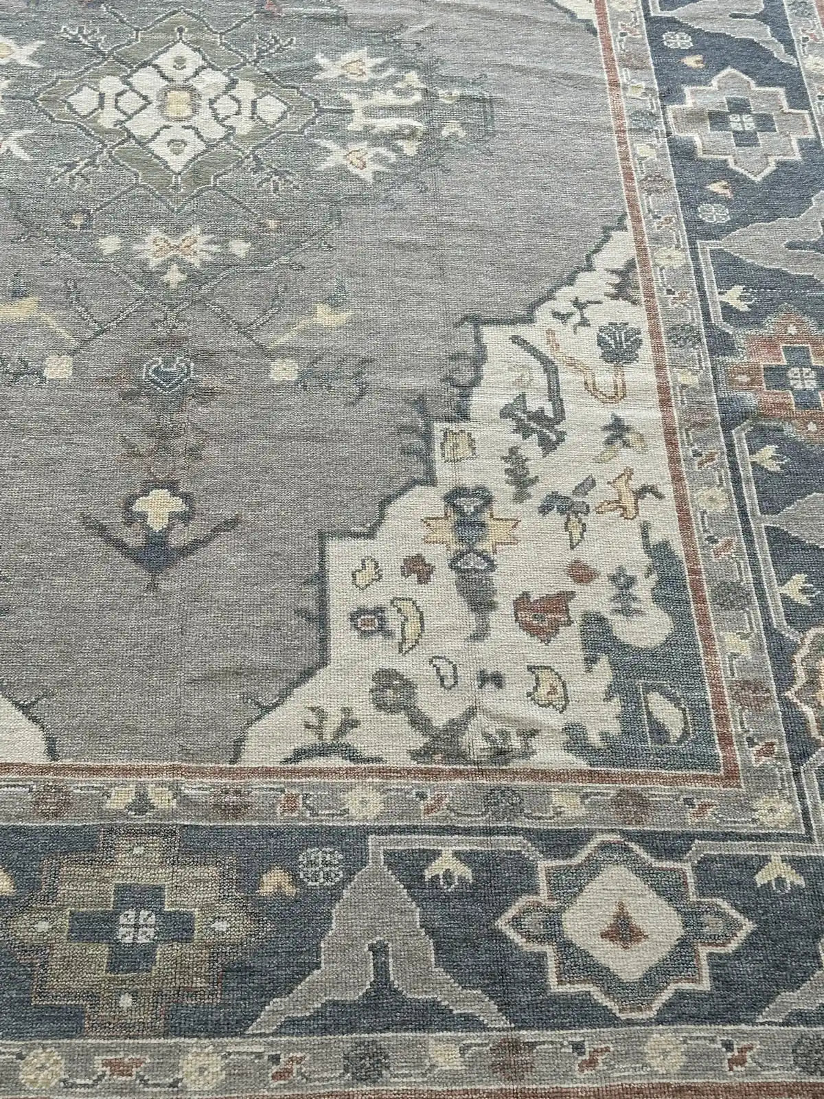 Grey & Slate Blue Medallion Oushak