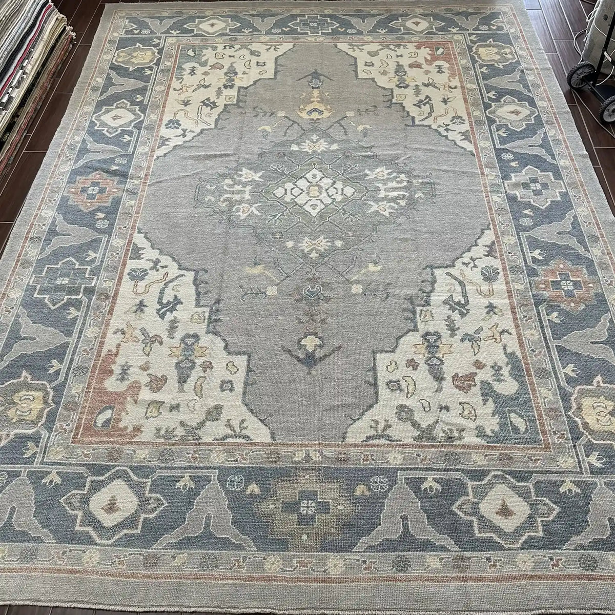 Grey & Slate Blue Medallion Oushak