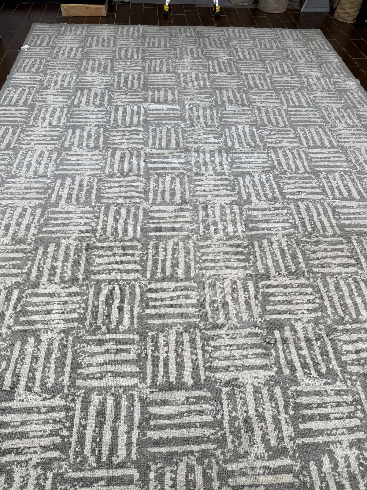 Modern Grey & Ivory Basketweave Rug