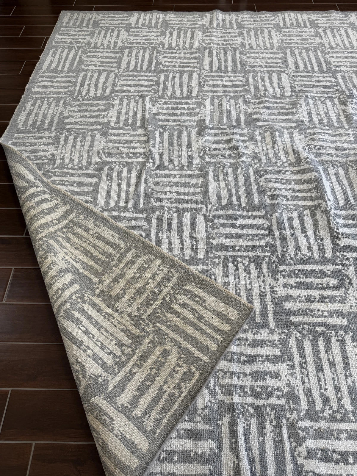 Modern Grey & Ivory Basketweave Rug
