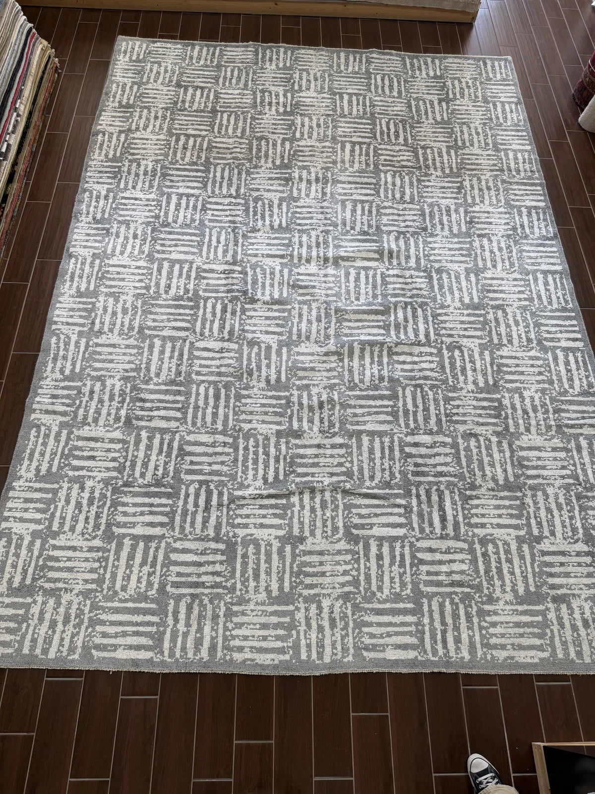 Modern Grey & Ivory Basketweave Rug
