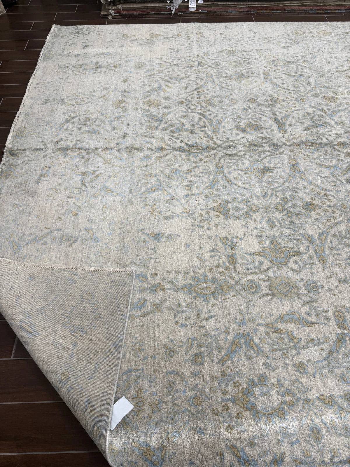Modern Ivory & Sky Blue Erased Floral Rug