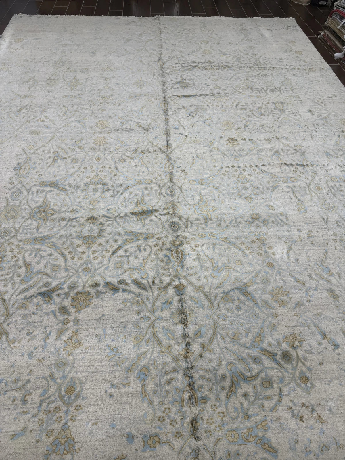 Modern Ivory & Sky Blue Erased Floral Rug