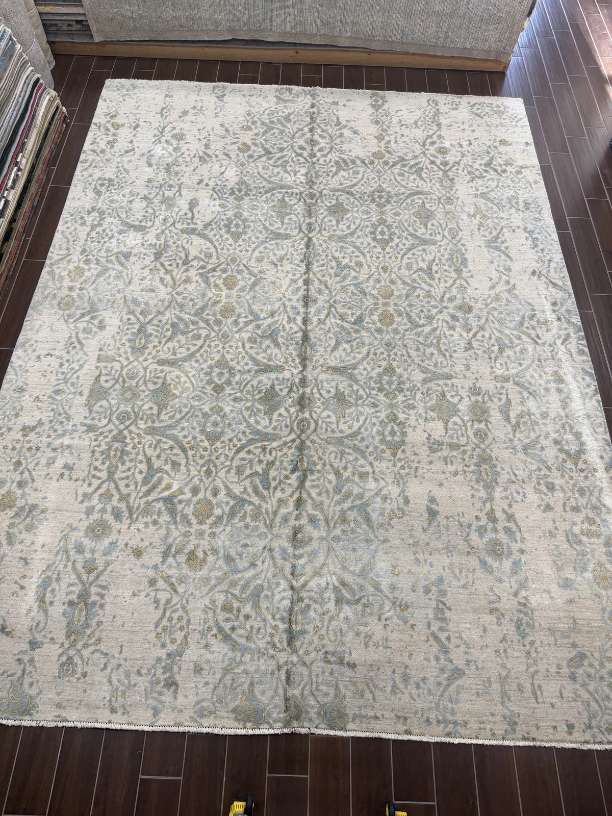 Modern Ivory & Sky Blue Erased Floral Rug
