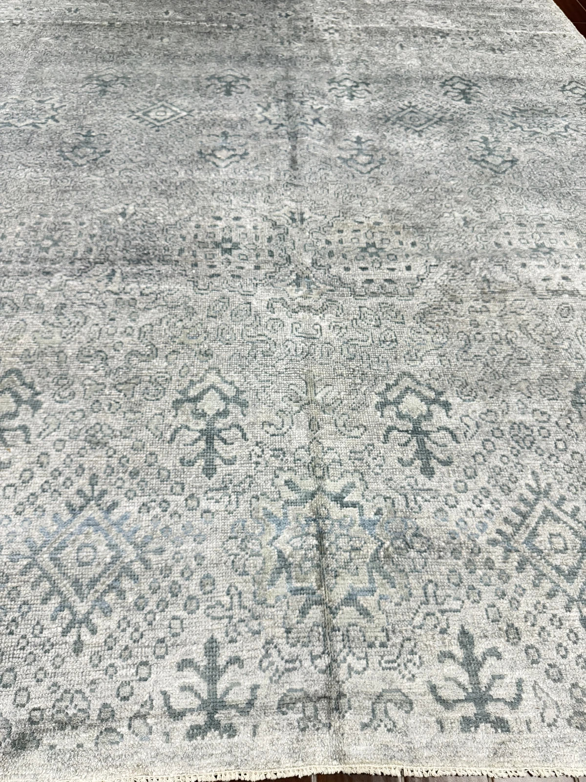 Modern Grey & Teal Tribal Rug