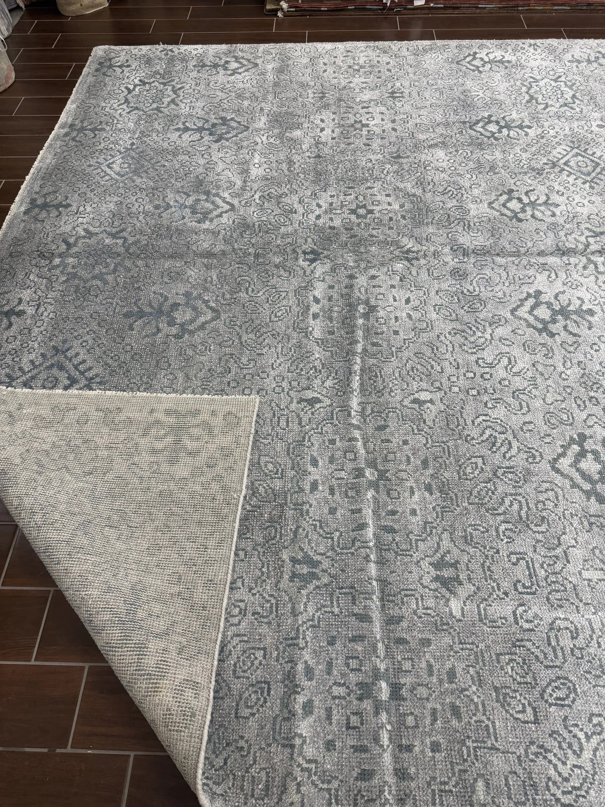 Modern Grey & Teal Tribal Rug
