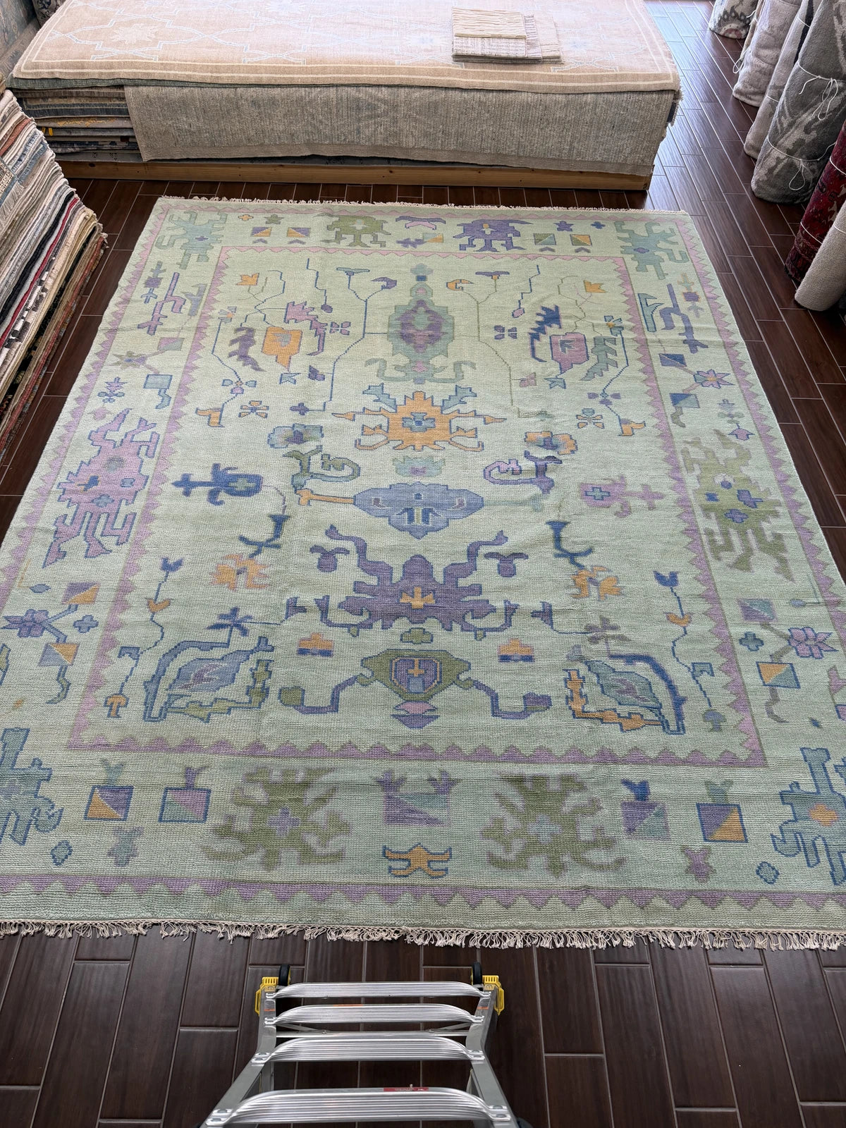 Mint Green Lavender Oushak Rug